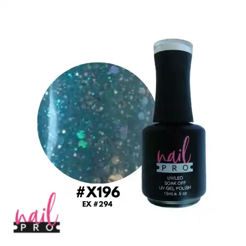 Nail Pro Esmalte Permanente X196 Turquesa Azul Glitter