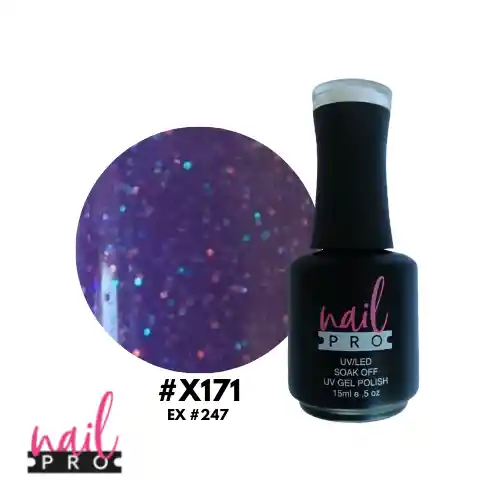 Nail Pro Esmalte Permanente X171 Morado Con Micro Glitter