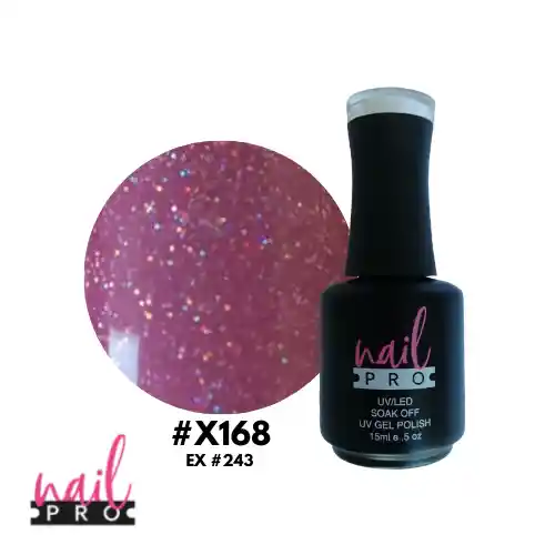 Nail Pro Esmalte Permanente X168 Rosa Lila Con Micro Glitter