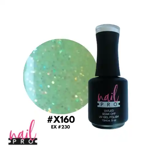 Nail Pro Esmalte Permanente X160 Verde Pastel Glitter