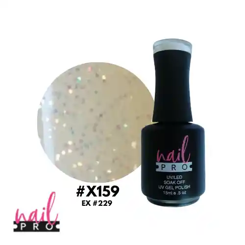 Nail Pro Esmalte Permanente X159 Blanco Traslúcido Con Micro Glitter