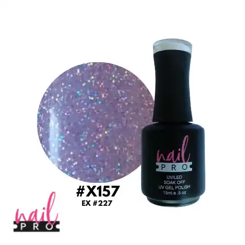 Nail Pro Esmalte Permanente X157 Morado Pastel Con Micro Glitter