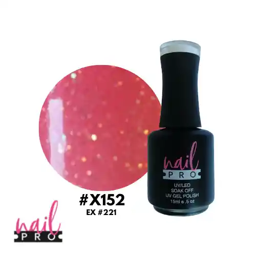 Nail Pro Esmalte Permanente X152 Rosa Anaranjado Micro Glitter