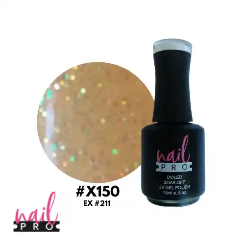 Nail Pro Esmalte Permanente X150 Amarillo Pastel Con Glitter