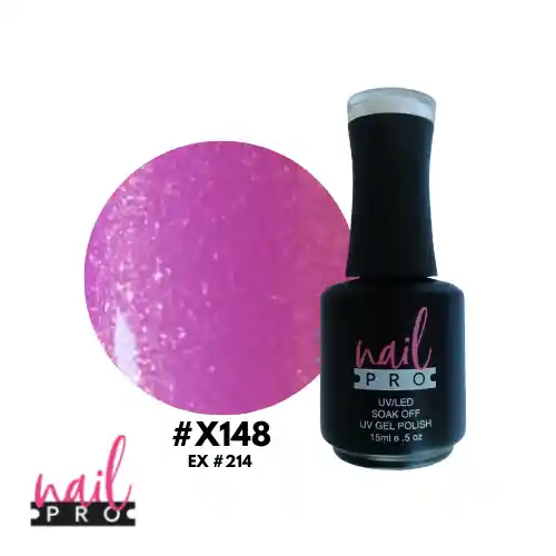 Nail Pro Esmalte Permanente X148 Fucsia Lila Micro Glitter