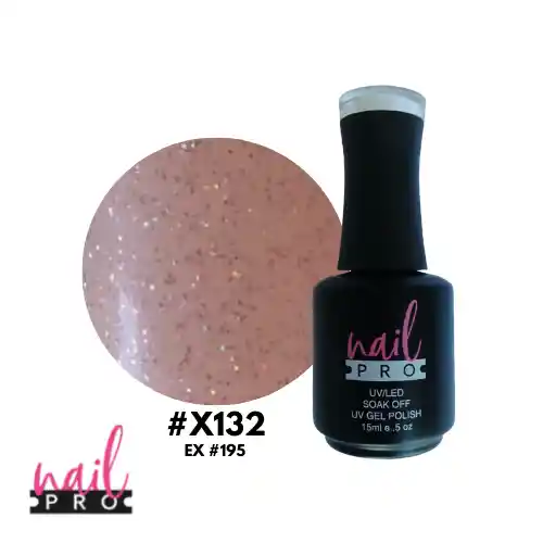 Nail Pro Esmalte Permanente X132 Rosa Traslúcido Micro Glitter