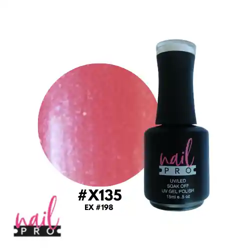 Nail Pro Esmalte Permanente X135 Salmón Con Micro Glitter Perlado