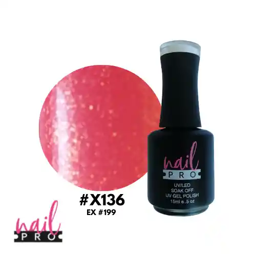 Nail Pro Esmalte Permanente X136 Rosa Coral Con Micro Glitter