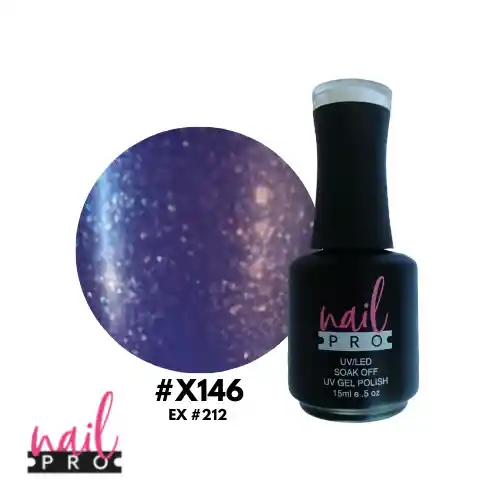 Nail Pro Esmalte Permanente X146 Azul Claro Con Micro Glitter