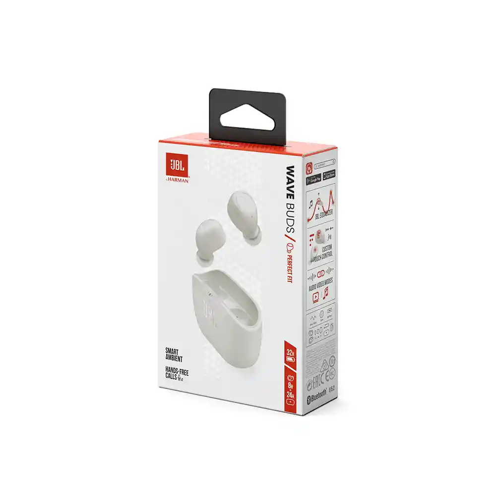 Audífonos Jbl Inalámbricos Bluetooth In Ear Tws Wave Buds Blanco