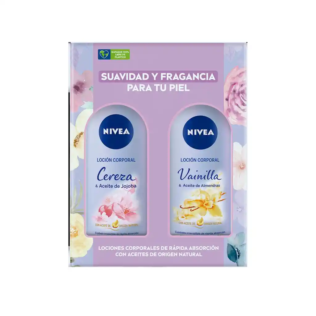 Estuche Nivea Loción Corporal Cereza & Aceite De Jojoba 400 Ml + Vainilla & Aceite De Almendras 400 Ml