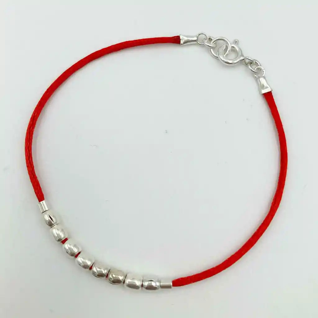 Pulsera Roja Mostacillas De Plata