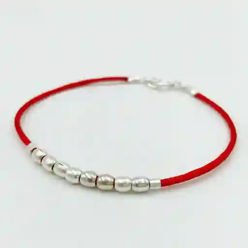 Pulsera Roja Mostacillas De Plata