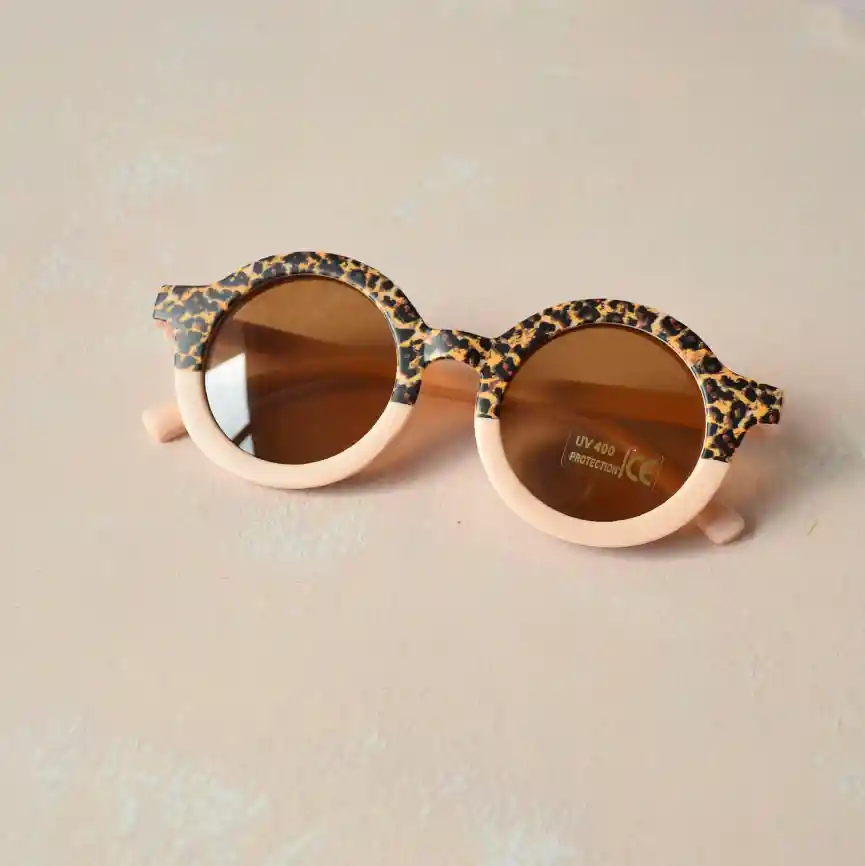 Lentes De Sol Retro Animal Print Para Niño Y Niña Rosados