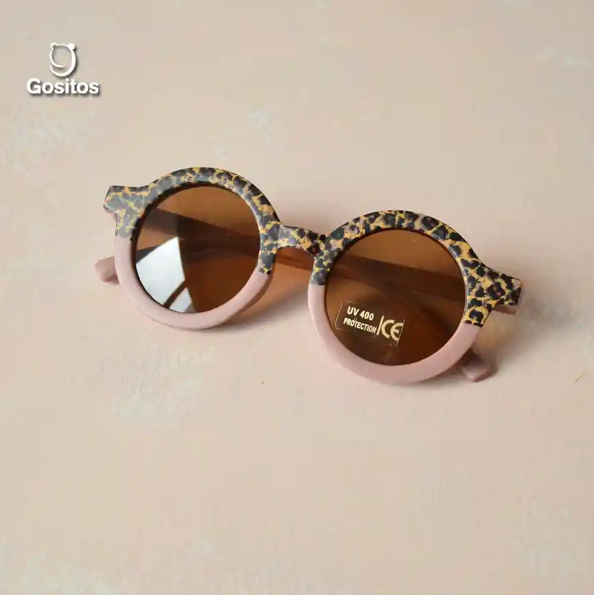 Lentes De Sol Retro Animal Print Para Niño Y Niña Palo Rosa