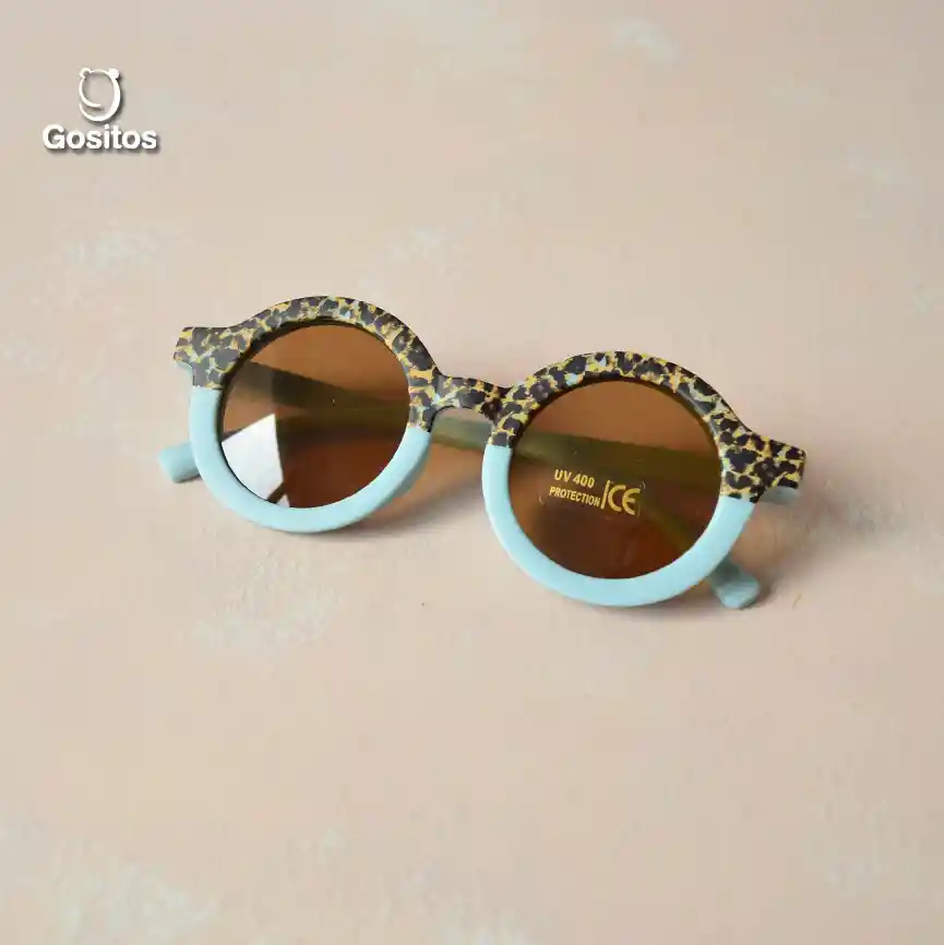 Lentes De Sol Retro Animal Print Para Niño Y Niña Celestes