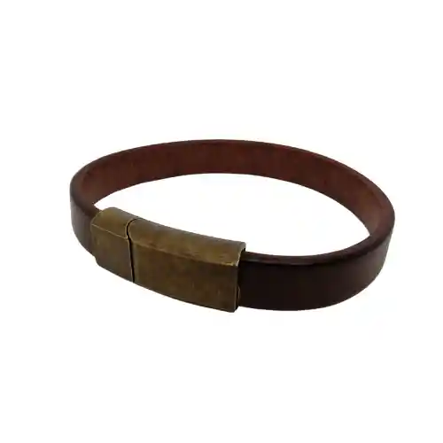 Pulsera Hombre Ecocuero Y Acero Marrón