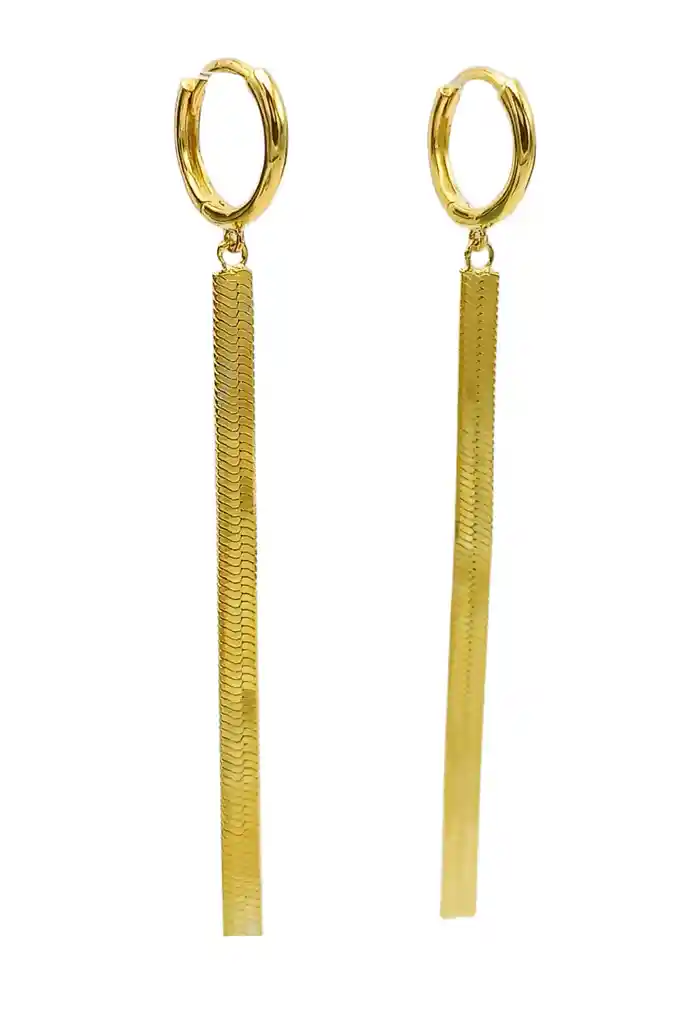 Argollas Huggies Largas Tejido Serpiente Plata S925 Chapada Oro 18k