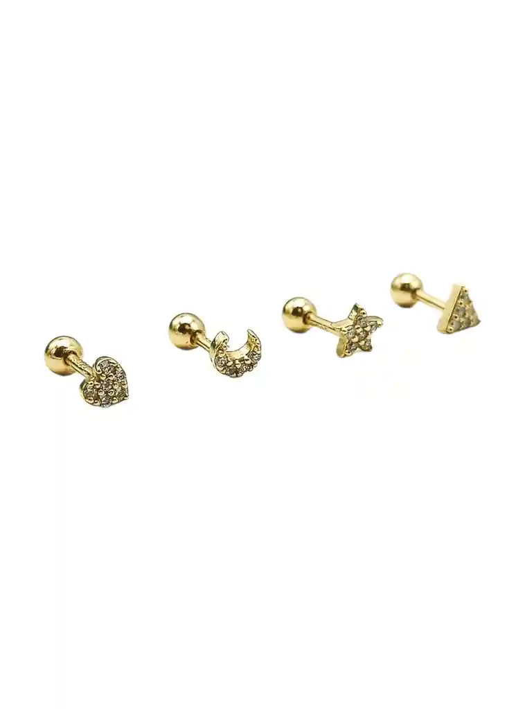 Pack 4 Aros Piercing Oreja Trendy Plata 925 Chapado En Oro