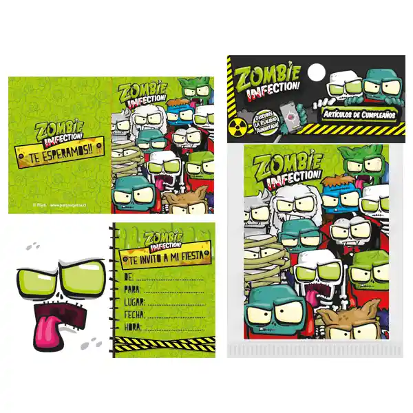 Tarjeta Invitacion Zombie Infection 6 Unidades