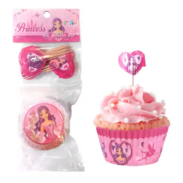 Set Cupcakes+picks Princesa Y Unicornio Princesa 48 Unidades