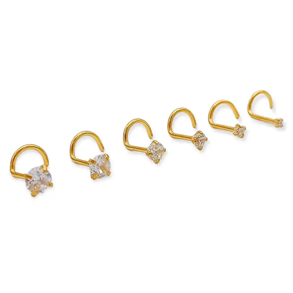 Set 6 Piercing Nostril Tipo S Punk Chapados En Oro 18k