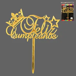 Adorno Pick Feliz Cumpleaños Dorado Corona