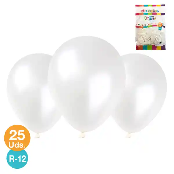 Globo #12 M.g. Standard Blanco 25 Unidades