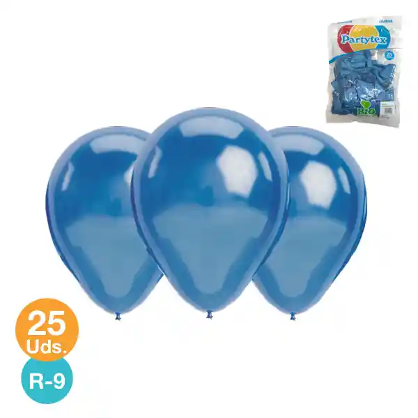 Globo #9 Partytex Metal Celeste 25 Unidades