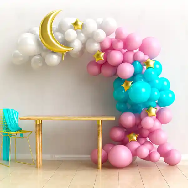 Set Arco Globos Orgãnicos Luna Y Estrellas Pastel 110 Globos