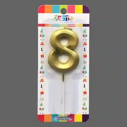 Vela Numeral Stick Metal Dorado Nâ° 8