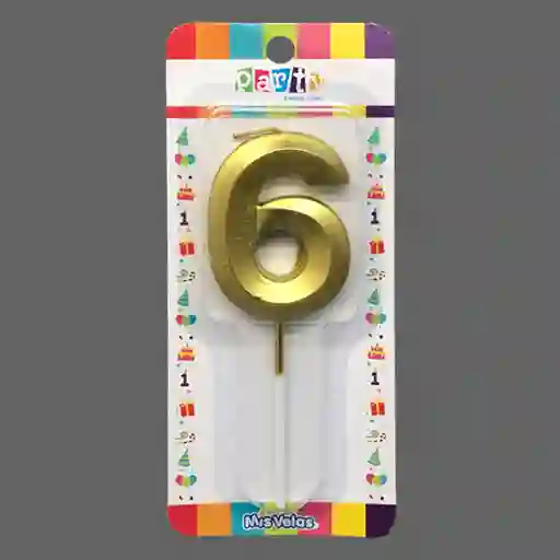 Vela Numeral Stick Metal Dorado Nâ° 6