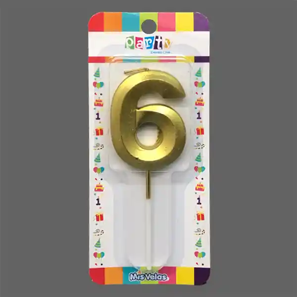 Vela Numeral Stick Metal Dorado Nâ° 6