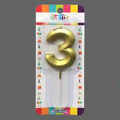 Vela Numeral Stick Metal Dorado Nâ° 3