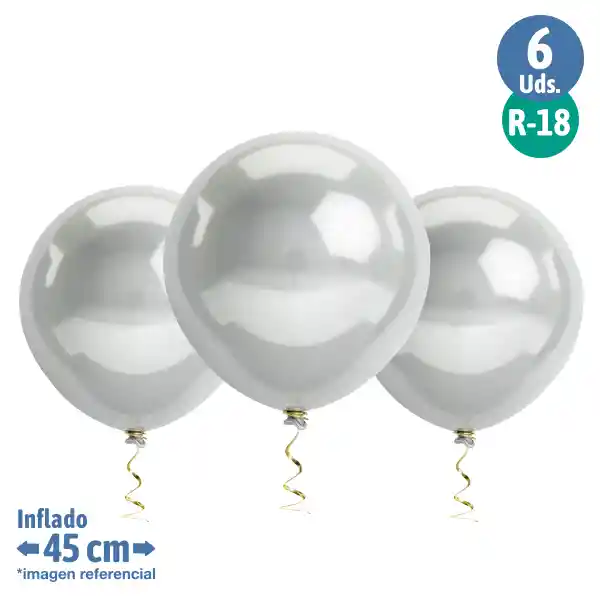 Globo #18 M.g. Cromo Plateado 6 Unidades