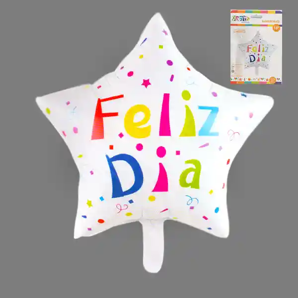 Globo Mylar Estrella 18" Feliz Dãa Blanco