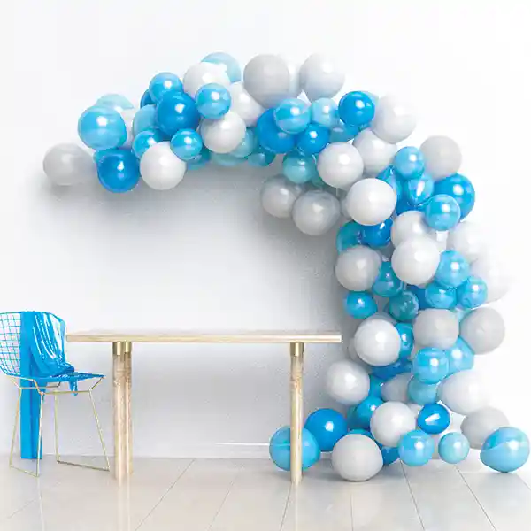 Set Arco Orgãnico Metal Celeste/azul/plata 100 Globos