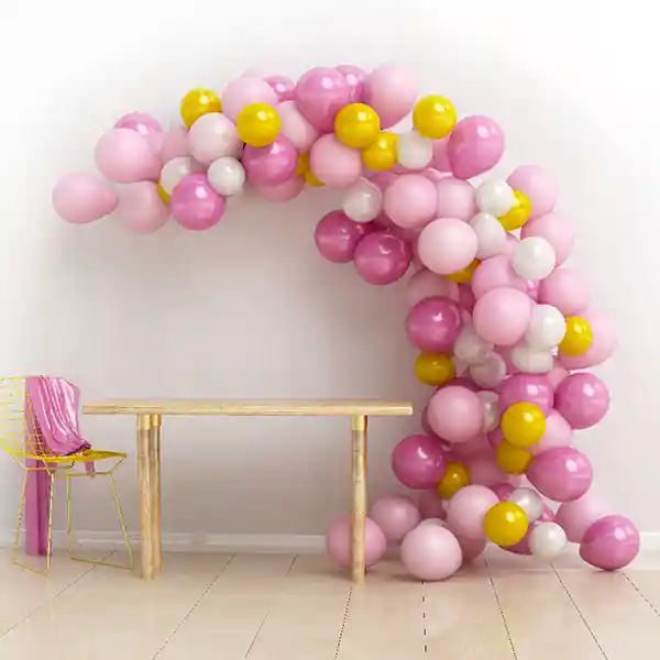 Set Arco Orgãnico Rosado/fucsia/dorado 100 Globos