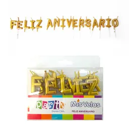 Vela Feliz Aniversario Dorado