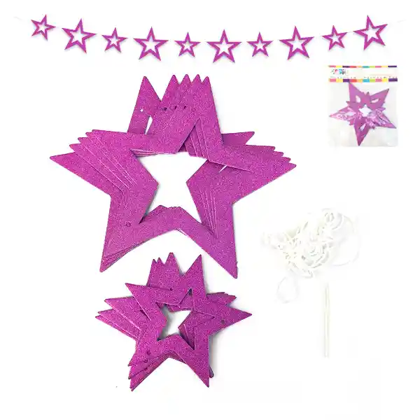 Adorno Colgar 10 Estrella Glitter Calada Fucsia