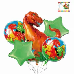 Set Globos Metalizados Dinosaurio + Estrellas Y Dinos