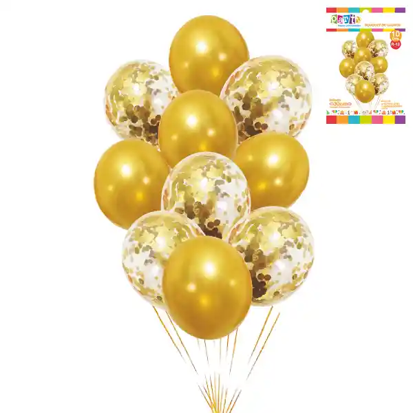 Set Bouquet De Globos Dorado