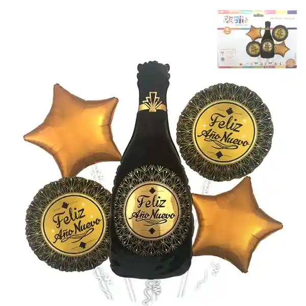 Globo Mylar Botella Ch Fin De Año 5 Piezas