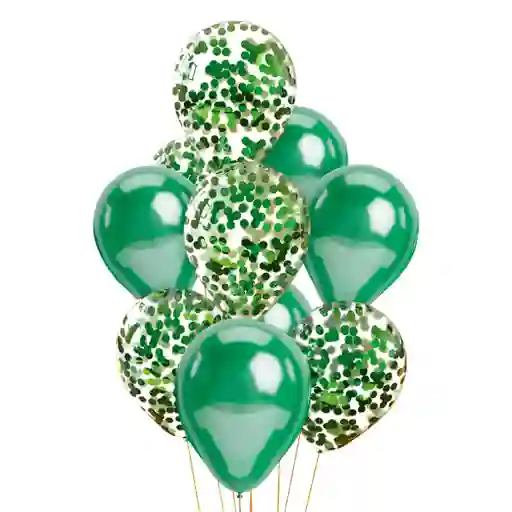 Globo Latex Confeti Verde 10 Piezas