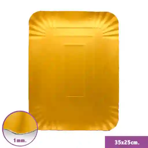 Bandeja Rectangular Metalizada Dorado 35 X 25 Cms