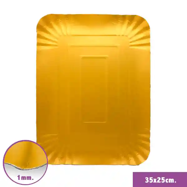 Bandeja Rectangular Metalizada Dorado 35 X 25 Cms