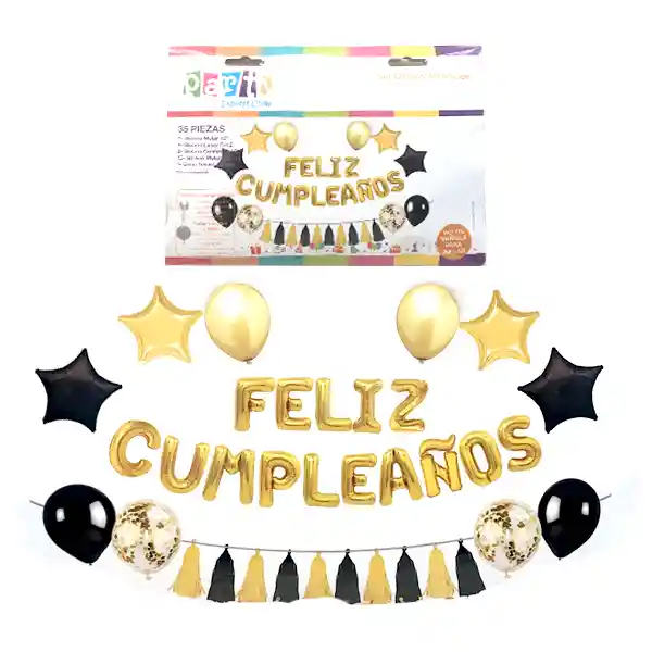 Globo Mylar F.c./tassel Gold/black 25 Piezas