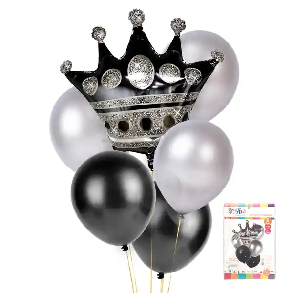 Set Globo Mylar/latex Corona Negro