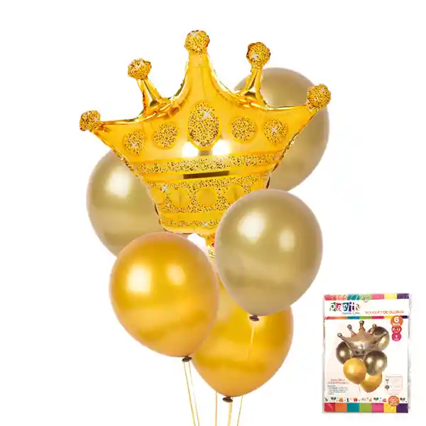 Set Globo Mylar/latex Corona Dorado