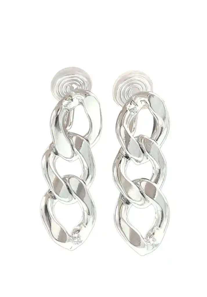 Aros Cadena Eslabones Plateados Earcuff Sin Perforacion